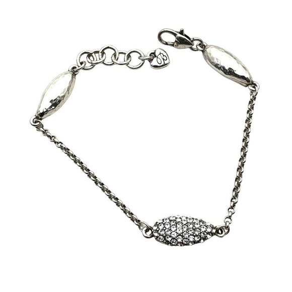 Brighton Womens Bracelet Silver Crystal Hammered Bead 8 Inch - Picture 3 of 4